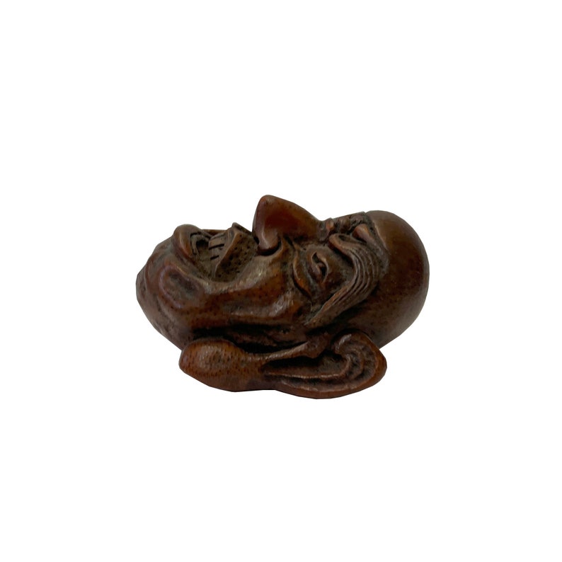 Chinese Natural Bamboo Carved Happy Man Face Display ws3254E image 5