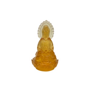 4" Orange Crystal Glass Sitting Lotus Two Faces Bodhisattva Buddha ws3673E
