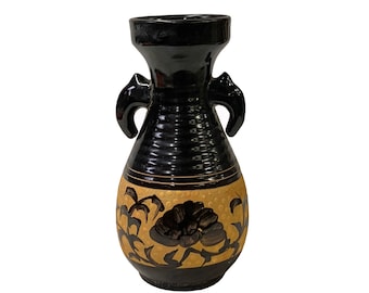 Small Chinese Ware Black Brown Glaze Ceramic Bird Vase Display Art ws3029E