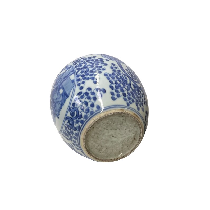 Oriental Dots People Small Blue White Porcelain Ginger Jar ws3333E image 5