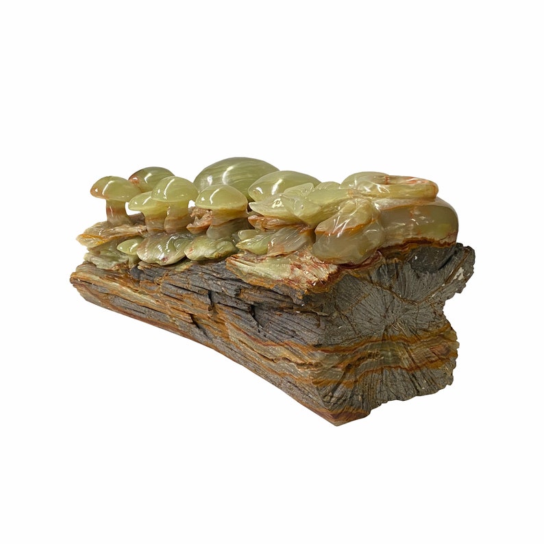 Natural Stone Carved Flower Mushroom on Wood Fengshui Display Figure ws1678E image 4