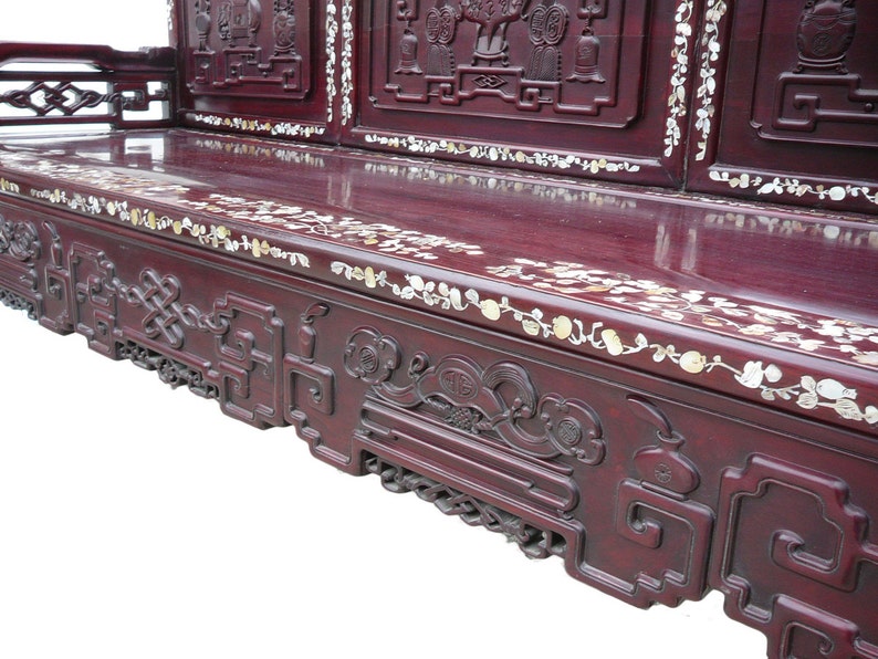 Classic Chinese Red Rosewood Mother of Pearl Long Bench Chaiser cs962E image 5