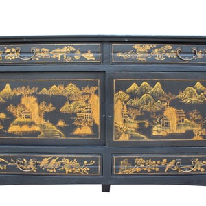 Chinese Fujian Golden Graphic Sideboard High Credenza Console Table TV Cabinet cs3509E image 7