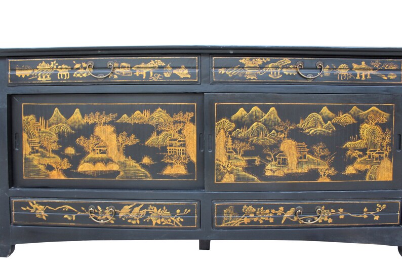 Chinese Fujian Golden Graphic Sideboard High Credenza Console Table TV Cabinet cs3509E image 7
