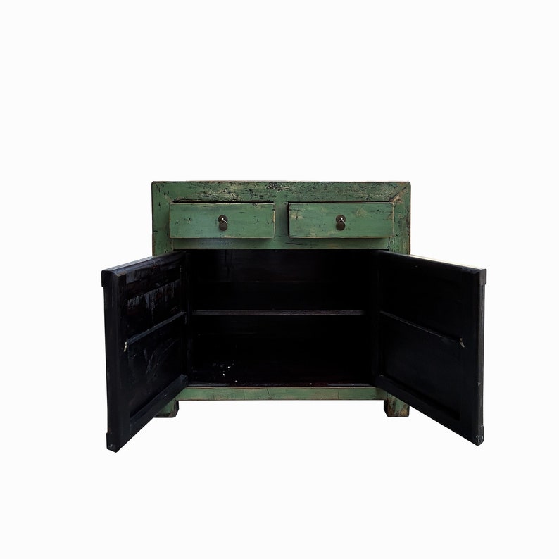 Chinese Distressed Apple Green Graphic Sideboard Console Cabinet cs7692E image 4