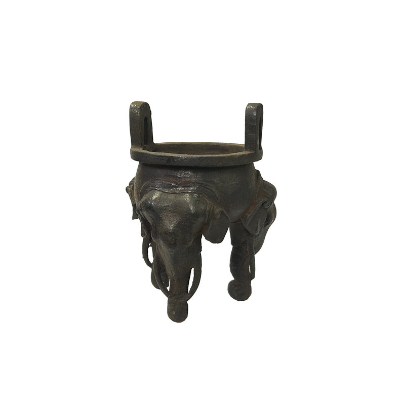 Rustic Iron Mixed Metal Elephant Head Trunk Tri-Legs Ding Display Figure ws3539E image 4
