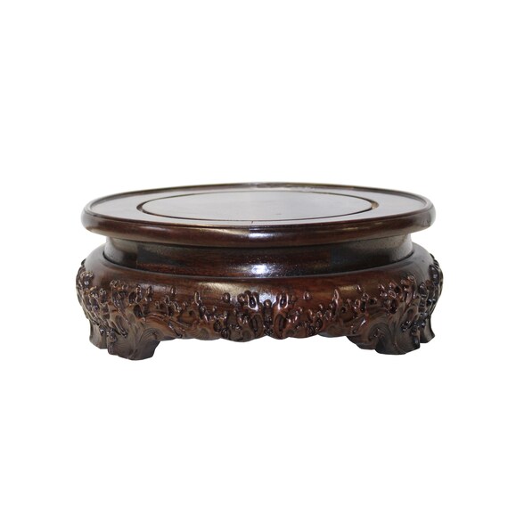 Brown Wood Carving Round Table Top Stand Display Easel Etsy