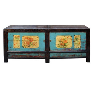 Chinese Oriental Graphic Blue Sideboard Console Table TV Cabinet cs4577E image 2