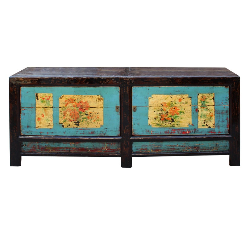 Chinese Oriental Graphic Blue Sideboard Console Table TV Cabinet cs4577E image 2