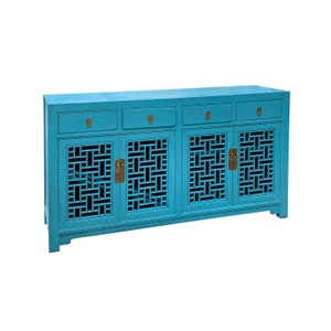 Asian Pastel Blue Shutter Doors Hardware Sideboard Credenza Console Cabinet cs7522E image 2