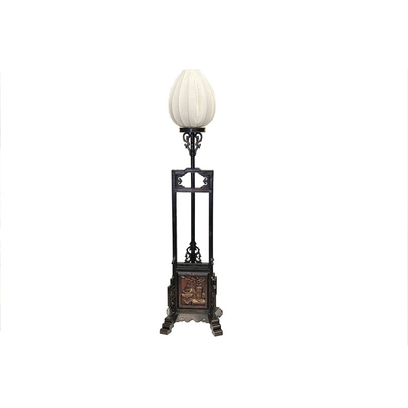 Vintage Chinese Brown Wood Floor Lamp Flower Vase Carving Base ws3765E image 1