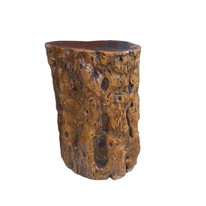 Raw Wood Rough Grain Finish Irregular Shape Short Stool Table cs7538E image 2