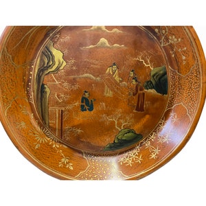 Chinoiseries Golden Graphic Brown Lacquer Round Display Disc Plate Tray ws3368E image 5