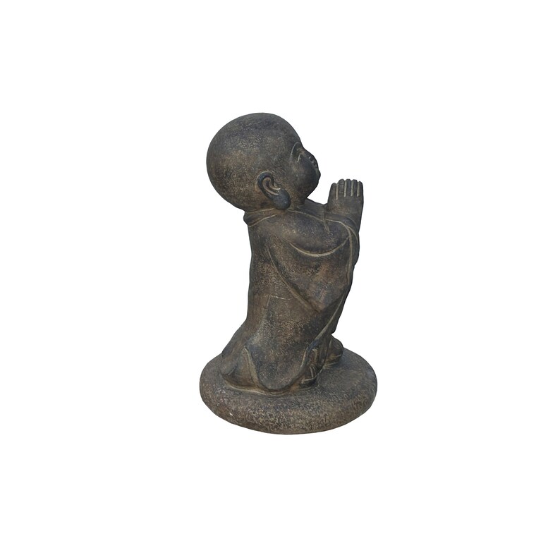 Chinese Dark Gray Stone Anjali Mudra Standing Cute Lohon Monk Statue ws3623E image 3