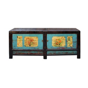 Chinese Oriental Graphic Blue Sideboard Console Table TV Cabinet cs4577E image 1