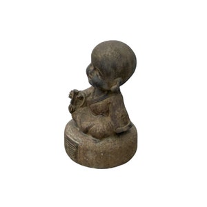 Oriental Gray Stone Little Lohon Monk Drawing Book Statue ws3636E image 4