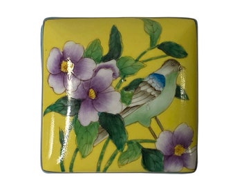 Contemporary Yellow Flower Painting Square Porcelain Box - Jewelry Box ws1149E