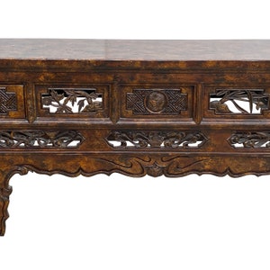 Vintage Chinese Brown Wood Open Flower RuYi Carving Apron Altar Console Table cs7802E image 8