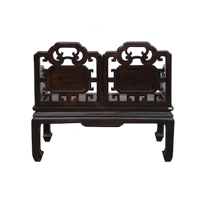 Banc d'opéra vintage Fujian en bois, double siège, Chine avec dossier cs7804E image 3