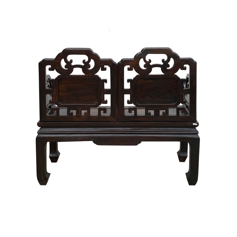 Banc d'opéra vintage Fujian en bois, double siège, Chine avec dossier cs7804E image 3