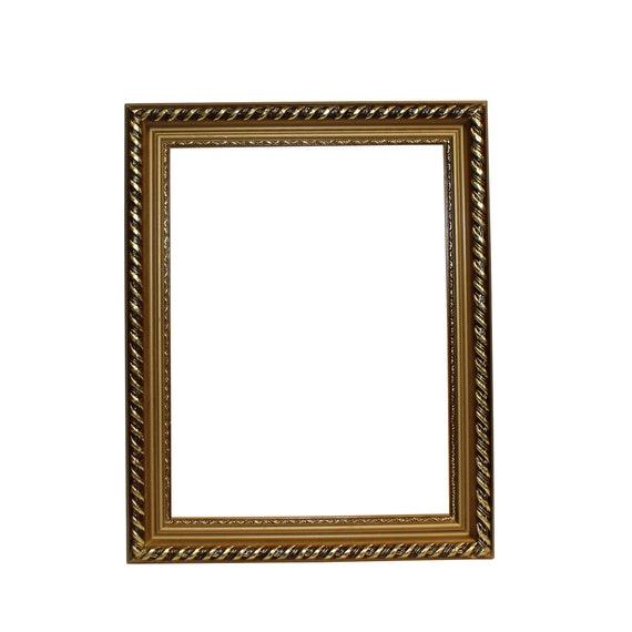 F3 Wood Golden Scroll Motif Rim Rectangular Picture Painting Frame