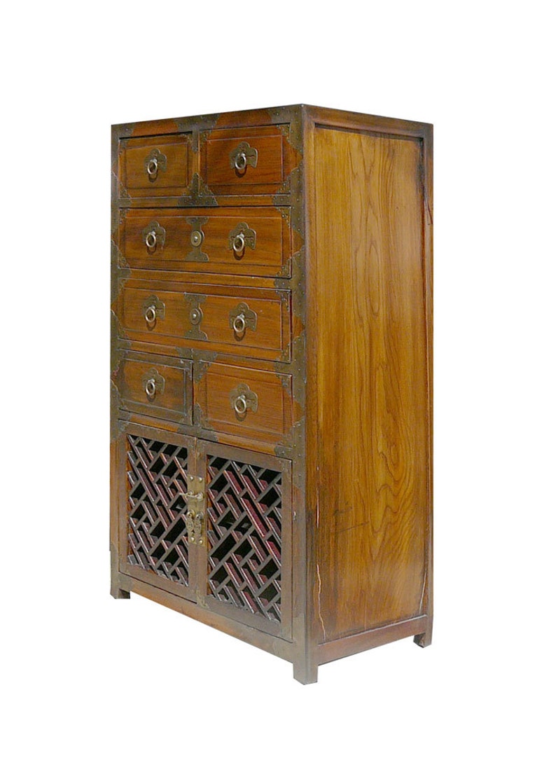 Korean Brass Hardware Accent Dresser Storage Side Cabinet wk2905E