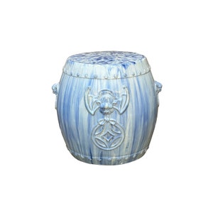 Chinese White Blue Glaze Bat Fortune Coin Pattern Round Ceramic Garden Stool cs7809E image 1