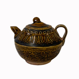 Chinese Ware Brown Glaze Pattern Ceramic Jar Vase Display Art ws2662E