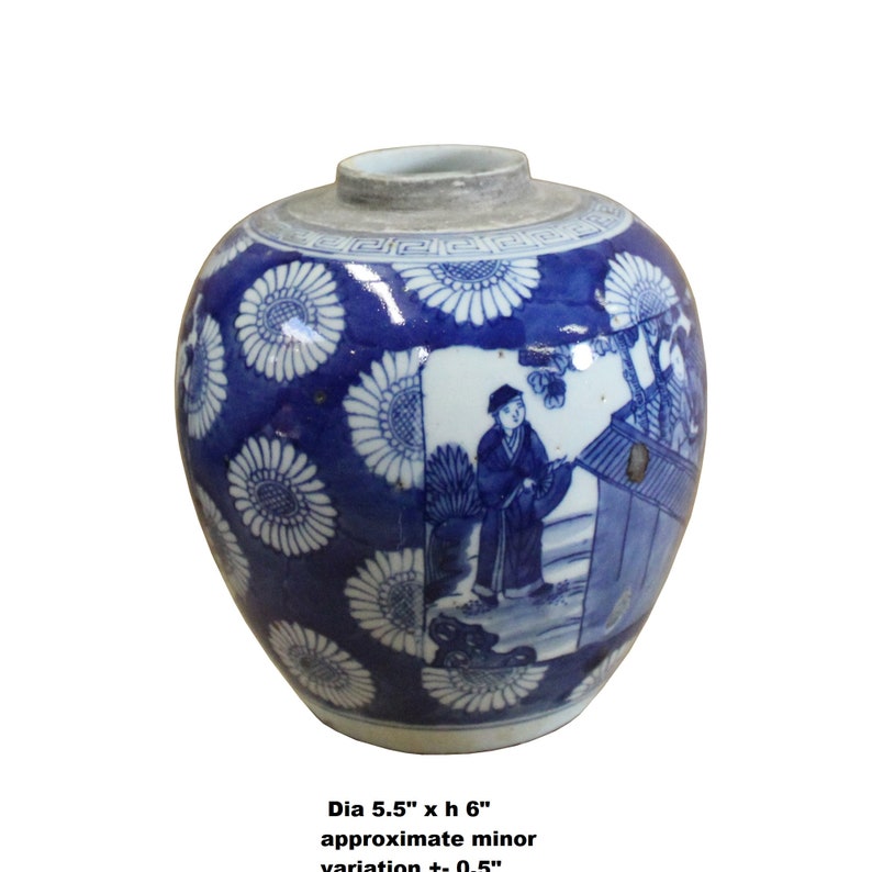 Chinese Oriental Handpaint Small Blue White Porcelain Ginger Jar ws515E image 6