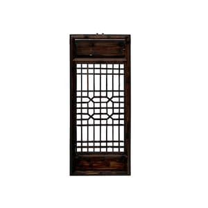 Chinese Vintage Restored Wood Geometric Pattern Brown Wall Hanging Art ws3750E image 1