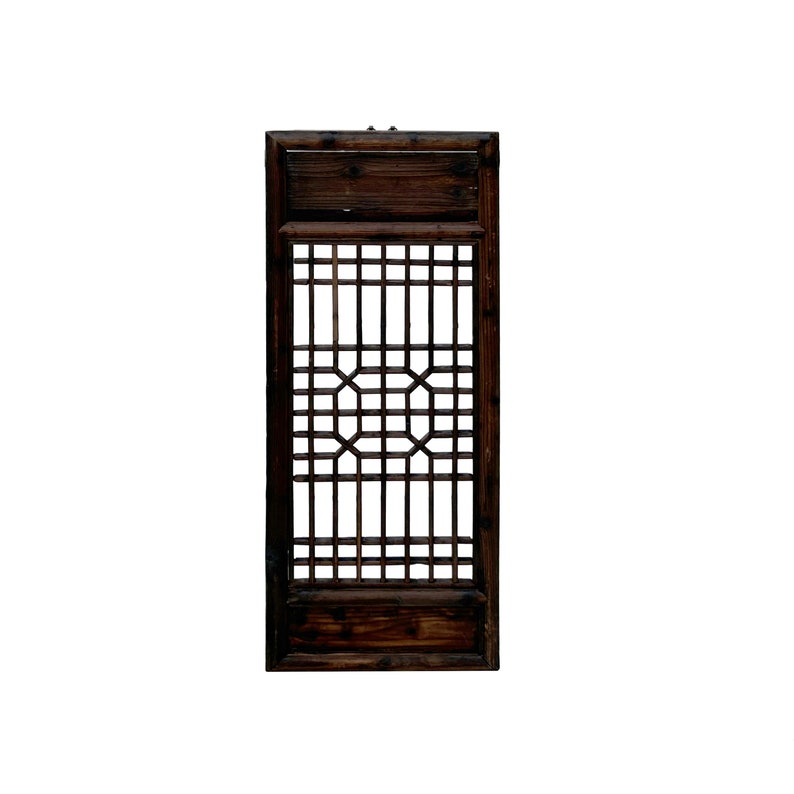 Chinese Vintage Restored Wood Geometric Pattern Brown Wall Hanging Art ws3750E image 1