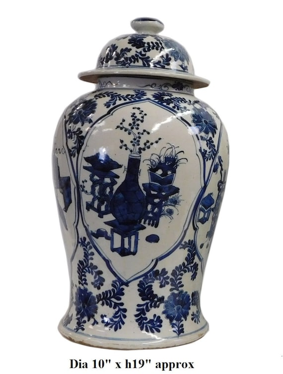 Chinese Blue & White Porcelain Flower Vases Temple General Jar gj30-2S Chinese Blue & White Porcelain Flower Vases Temple General Jar gj30-2S