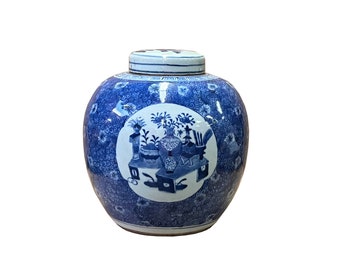 Oriental Hand-paint Flower Vases Blue White Porcelain Ginger Jar ws2543E