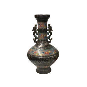 Orient Bronze Glaze Dragon Handle Color Floral Motif Ceramic Vase ws4717E