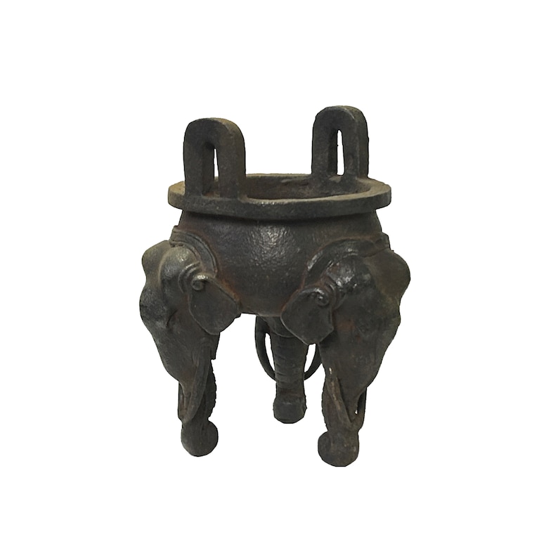 Rustic Iron Mixed Metal Elephant Head Trunk Tri-Legs Ding Display Figure ws3539E image 3