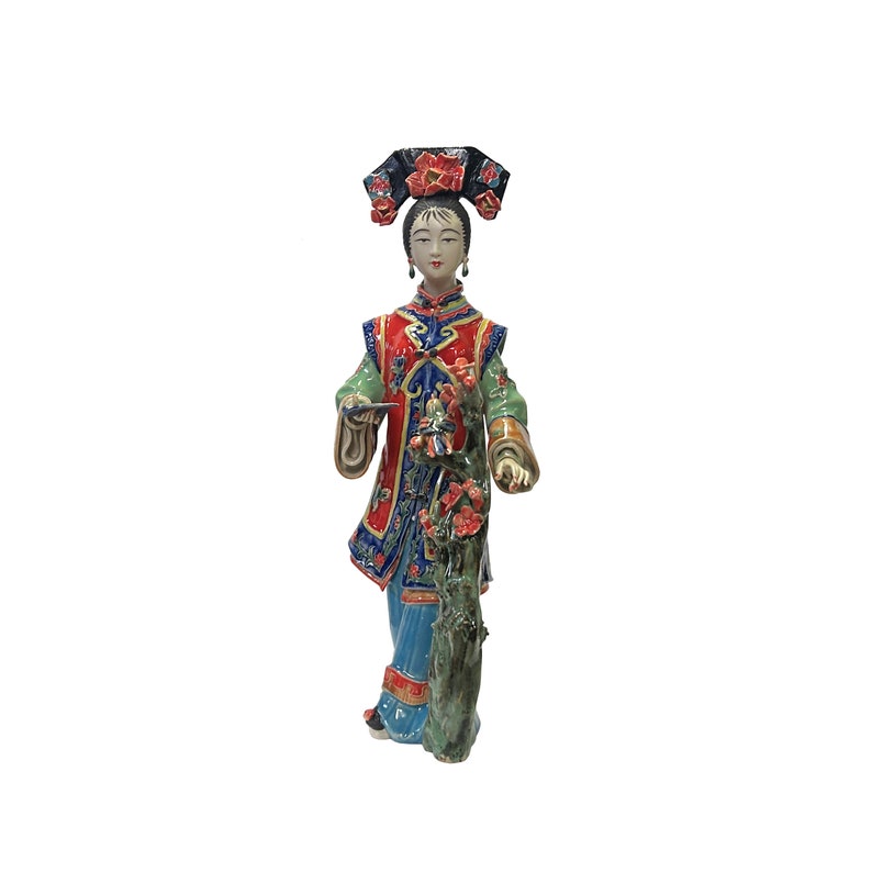 Chinese Porcelain Qing Style Dressing Flower Tree Book Lady Figure ws3762E image 1