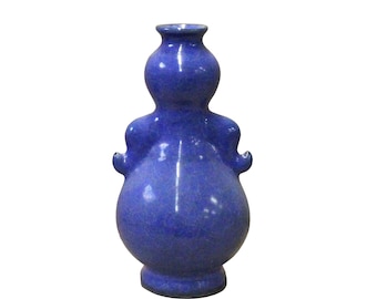 Chinese Oriental Ceramic Gourd Shape Purple Blue Vase cs3901E