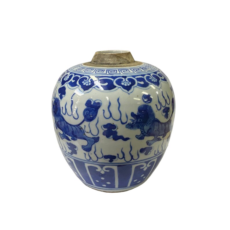 Oriental Handpaint Foo Dog Small Blue White Porcelain Ginger Jar ws2326E image 2