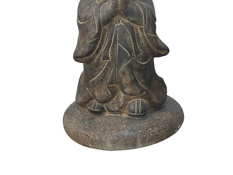 Chinese Dark Gray Stone Anjali Mudra Standing Cute Lohon Monk Statue ws3623E image 2