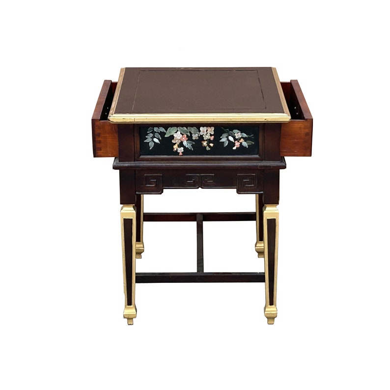 Vintage Chinese Rectangular Color Stone Flower Inlay Accent Side Table ws3583E image 7