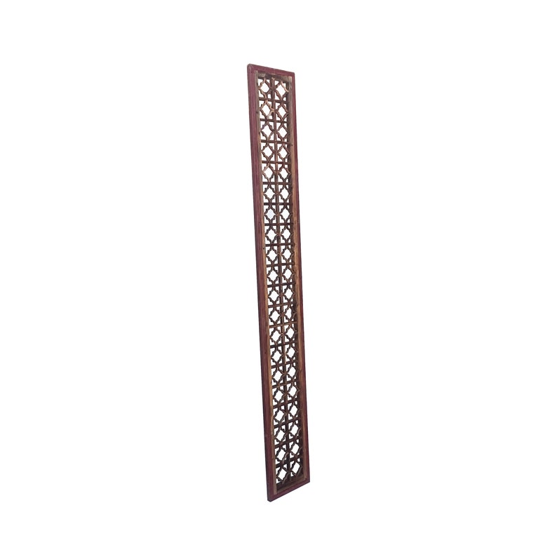 Chinese Vintage Geometric Star Pattern Tall Wood Floor Panel Screen cs7682E image 3
