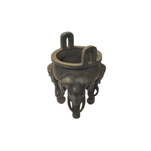 Rustic Iron Mixed Metal Elephant Head Trunk Tri-Legs Ding Display Figure ws3539E image 2