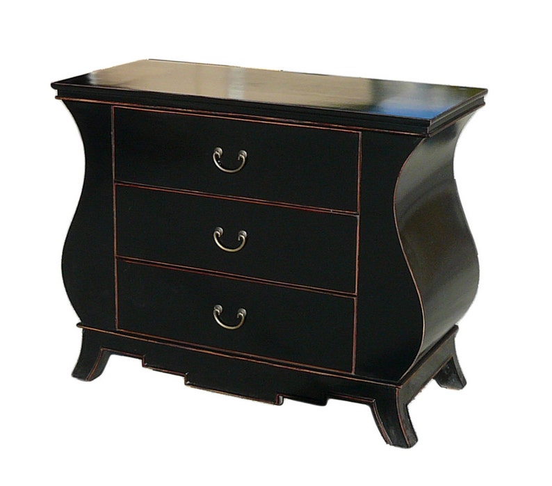 Chinese Black Lacquer Curve Legs 3 Drawers Dresser Cabinet cs1152E image 2