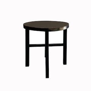 Asian Black Lacquer Round Top Cross 4 Legs Center Side Table Stand cs7624E image 1