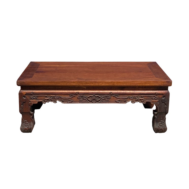 Brown Rosewood Oriental Scroll Carving Rectangular Display Table Stand ws2109E image 1