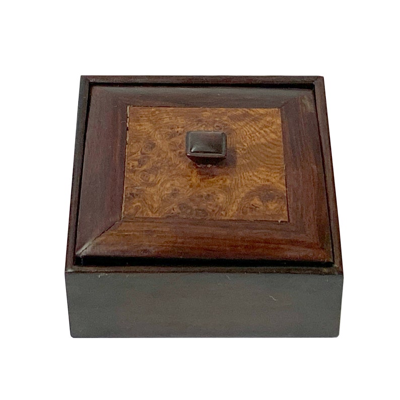 Small Brown Burlwood Pattern Square Storage Accent Box ws2641E image 2