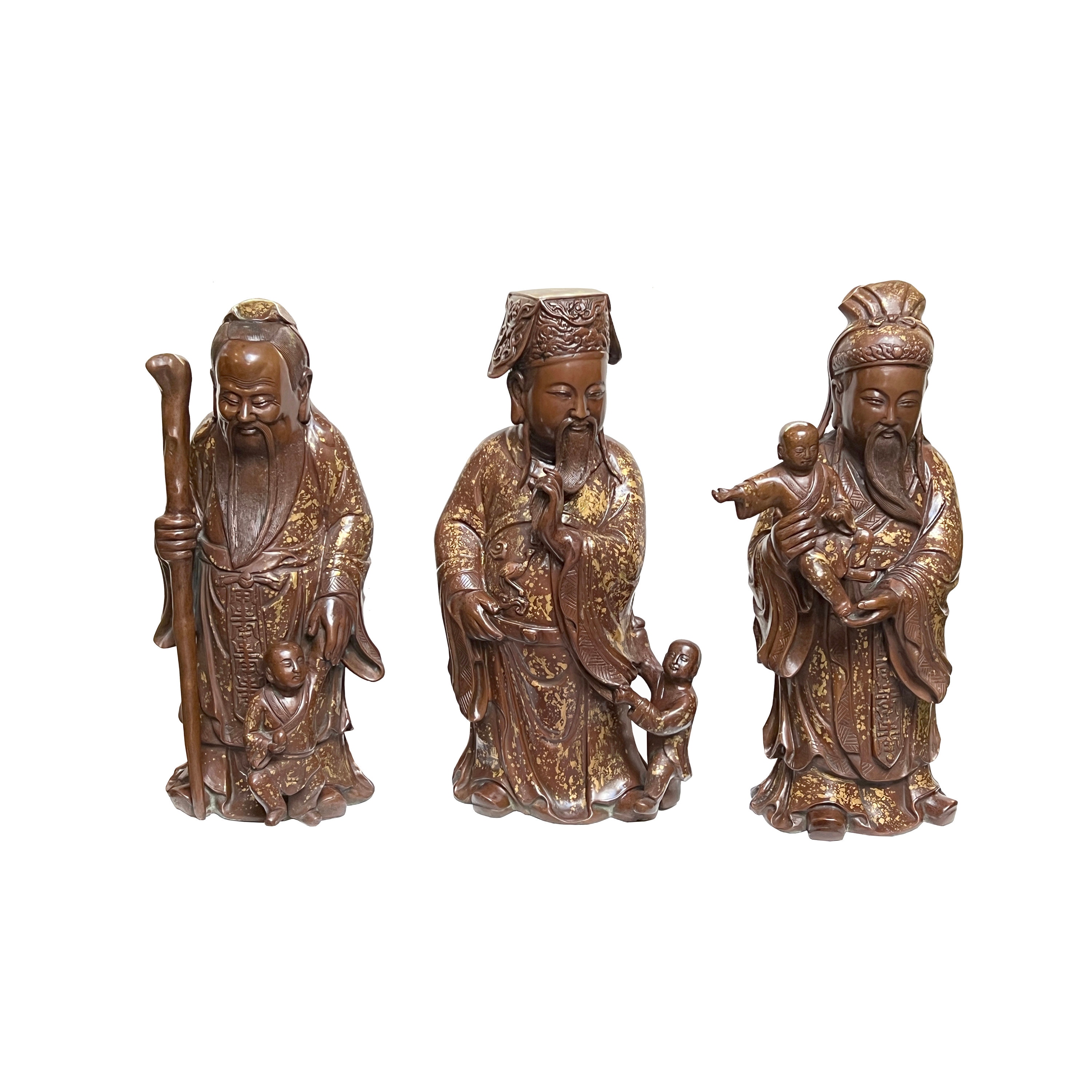 Chinese Fine Bronze Metal Sanxing ( 3 Deities ) Fu Lu Shou Statue