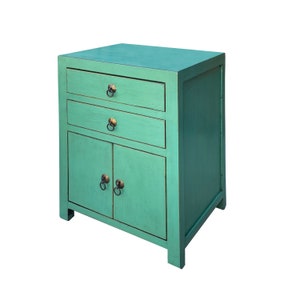 Chinese Distressed Turquoise Green 2 Drawers End Table Nightstand cs7420E image 4