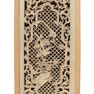 Chinese Rectangular Wood Flower Bird Carving Wall Panel Plaque cs3804E image 3