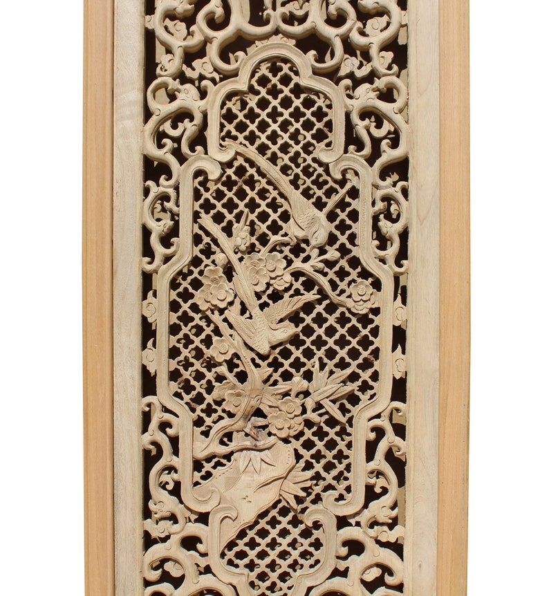 Chinese Rectangular Wood Flower Bird Carving Wall Panel Plaque cs3804E image 3